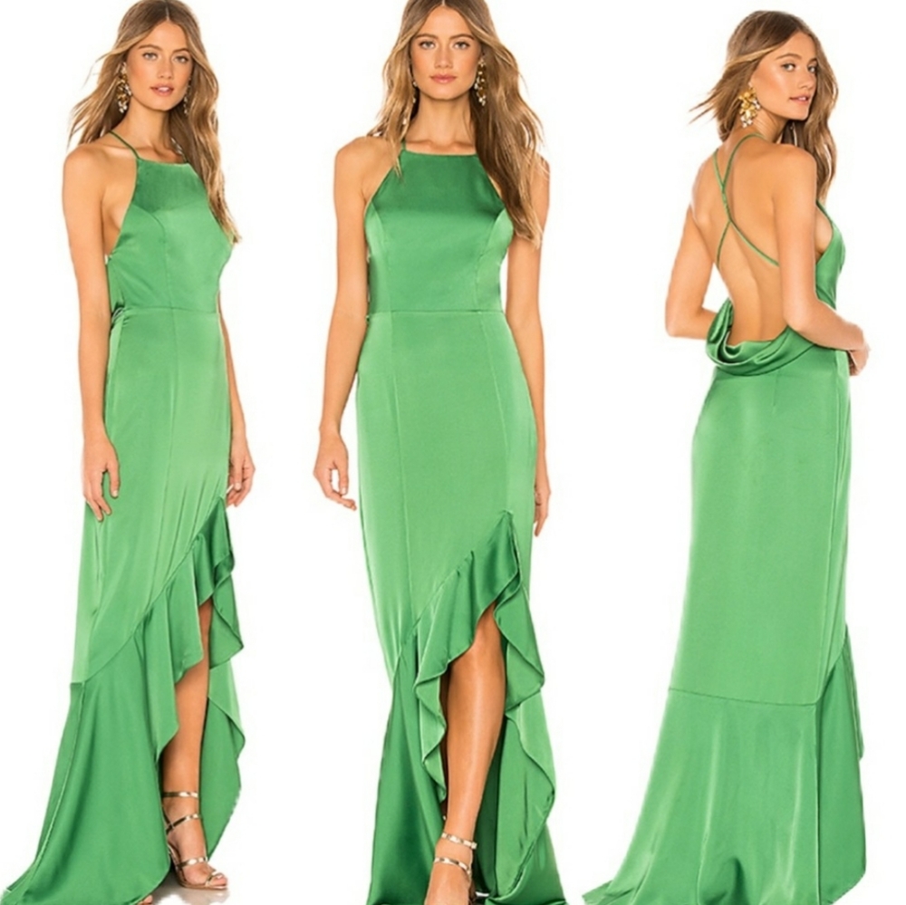Lovers + Friends long ruffle green dress